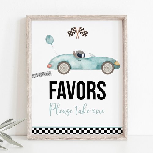 Blue Race Car Birthday Party Favor Sign