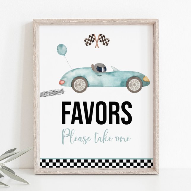 Blue Race Car Birthday Party Favor Sign (Creator Uploaded)