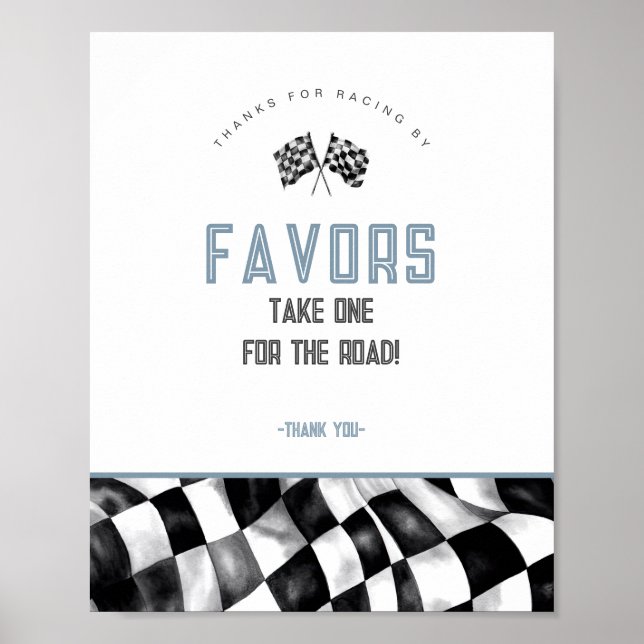Blue Race Car Birthday Party Favors Sign (Front)