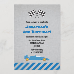 Blue Race Car Birthday Party Invitation