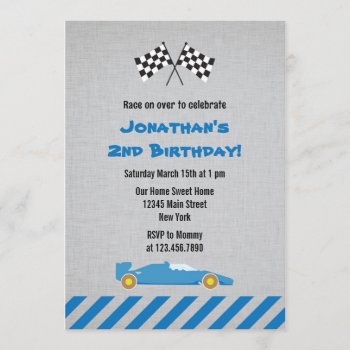 Blue Race Car Birthday Party Invitation by melanileestyle at Zazzle