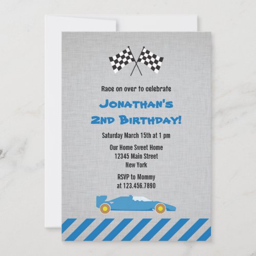 Blue Race Car Birthday Party Invitation
