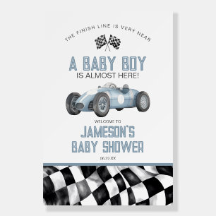 Blue Race Car Birthday Party Welcome Sign