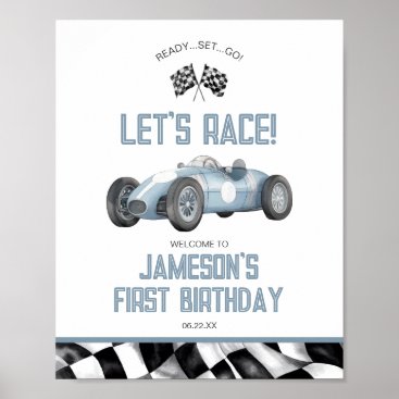 Blue Race Car Birthday Party Welcome Sign