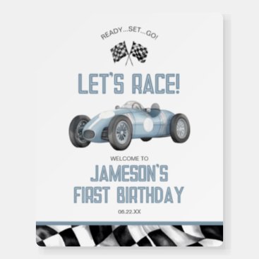 Blue Race Car Birthday Party Welcome Sign