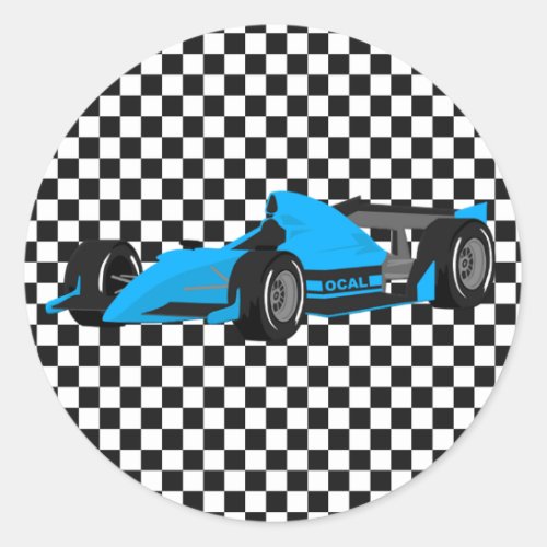 Blue Race Car Birthday Sticker