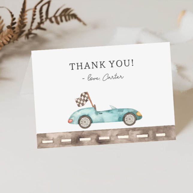 Blue Race Car Birthday Thank You Card (Creator Uploaded)