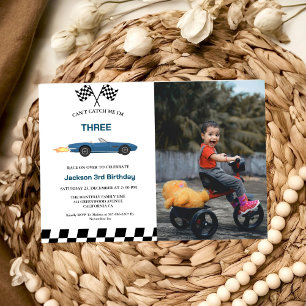 Blue Race Car Boy 3rd Birthday Party Invitation