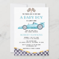 Blue Race Car Boy Baby Shower Invitation