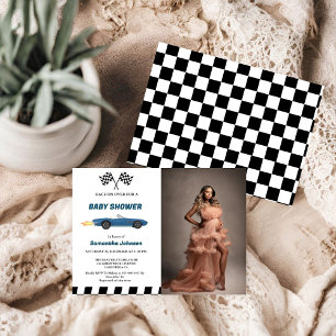 Blue Race Car Boy Baby Shower Invitation