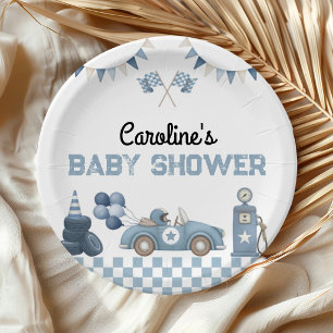 Blue Race Car Boy Baby Shower Paper Plates