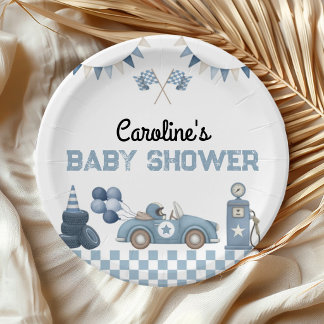 Blue Race Car Boy Baby Shower Paper Plates