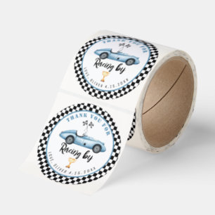 Blue race car Boy Birthday Thank you for racing by Classic Round Sticker