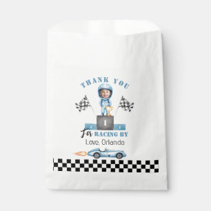 Blue race car Boy Racer Photo Birthday thank you Favor Bag