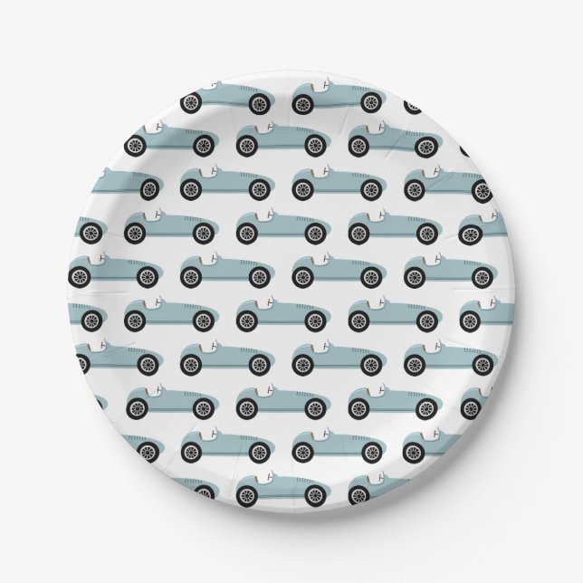 Blue Race Car Boy Racing Birthday Party Paper Plates (Front)