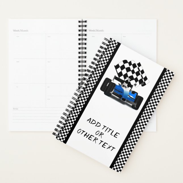 Blue Race Car Checkered Flag Planner (Display)