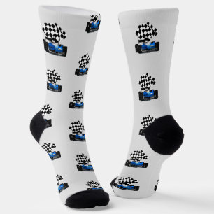 Blue Race Car - Checkered Flag Sports Socks