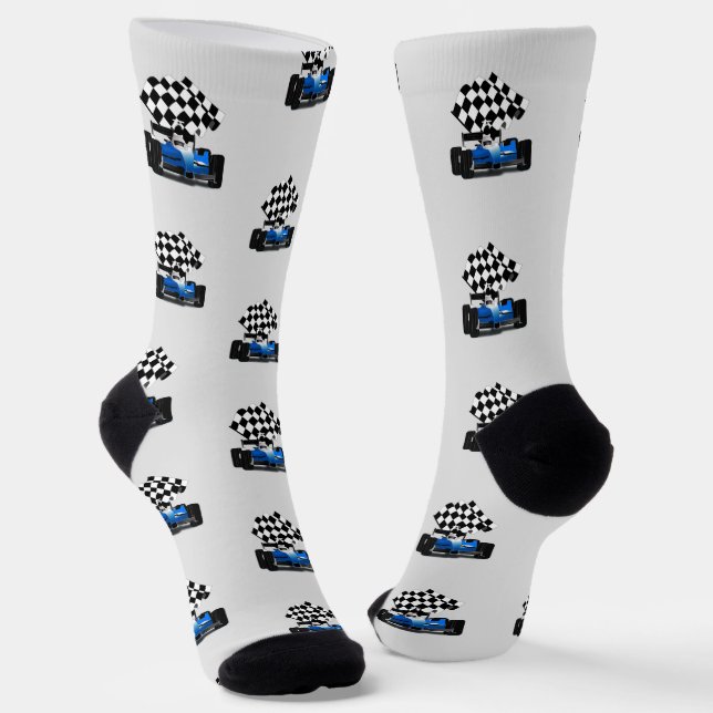 Blue Race Car - Checkered Flag Sports Socks (Angled)