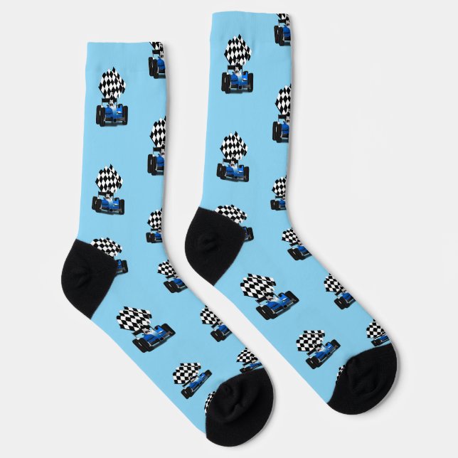 Blue Race Car - Checkered Flag Sports Socks (Right)