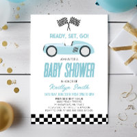 Blue Race Car Checkered Race Flag Baby Shower