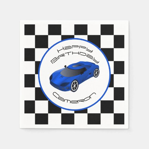 Blue Race Car  Custom Birthday Party Napkins