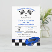 Blue Race Car | Custom Kids Birthday Invitation (Standing Front)
