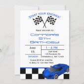 Blue Race Car | Custom Kids Birthday Invitation (Front)