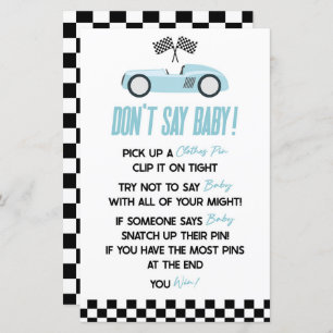 Blue Race Car Don't Say Baby Shower Game