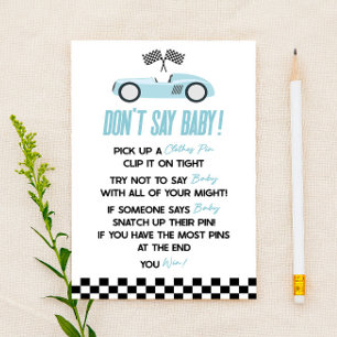 Blue Race Car Don't Say Baby Shower Game