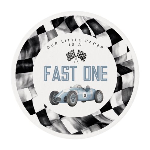 Blue Race Car Fast One 1st birthday party Edible Frosting Rounds