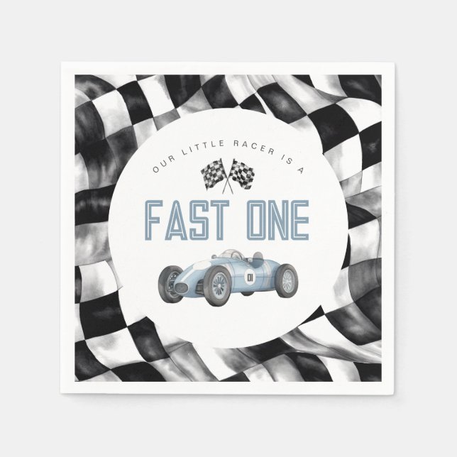 Blue Race Car Fast One 1st birthday party Napkins (Front)