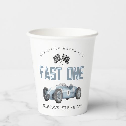 Blue Race Car Fast One 1st birthday party Paper Cups