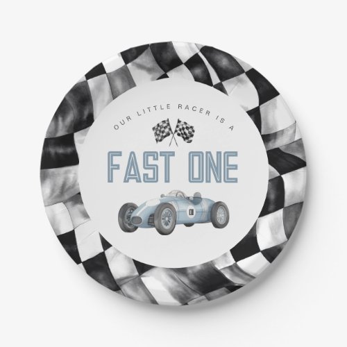 Blue Race Car Fast One 1st birthday party Paper Plates