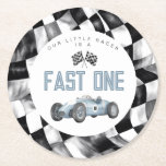 Blue Race Car Fast One 1st birthday party Round Paper Coaster<br><div class="desc">Your little racer is a Fast ONE! Join us in celebrating your little racer's first birthday in style. Our exciting bundle is here to help you rev up the festivities and make this special day truly memorable for your little racer. So, get ready to start your engines and let the...</div>