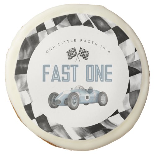Blue Race Car Fast One 1st birthday party Sugar Cookie