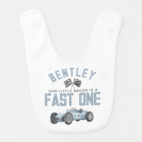 Blue Race Car Fast One Birthday Boy Smash Cake Bib