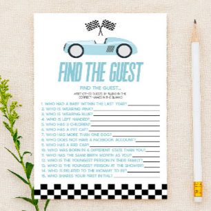 Blue Race Car Find The Guest Baby Shower Game