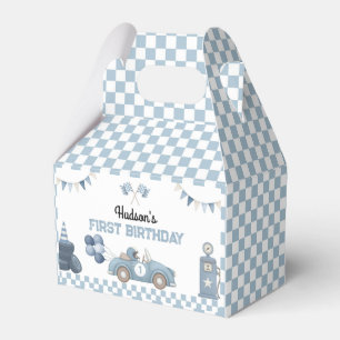 Blue Race Car First Lap Around the Track Birthday Favor Boxes