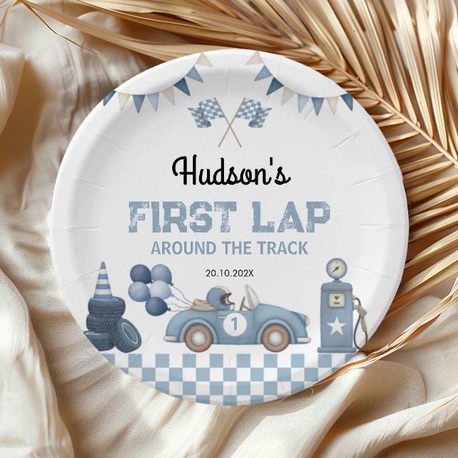 Blue Race Car First Lap Around the Track Birthday Paper Plates (Creator Uploaded)