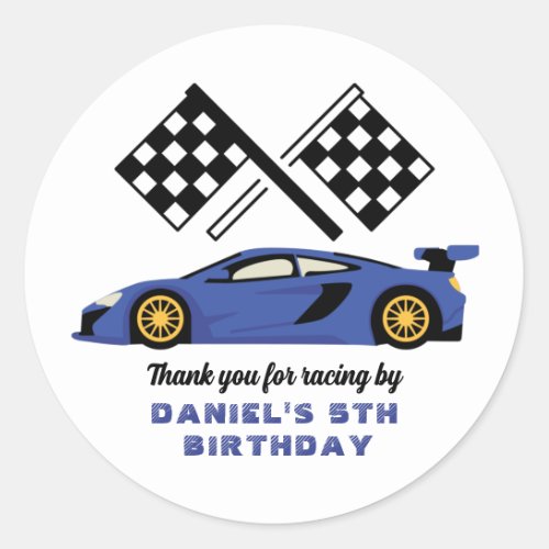  Blue Race Car for Kids Boys Birthday Party Classic Round Sticker