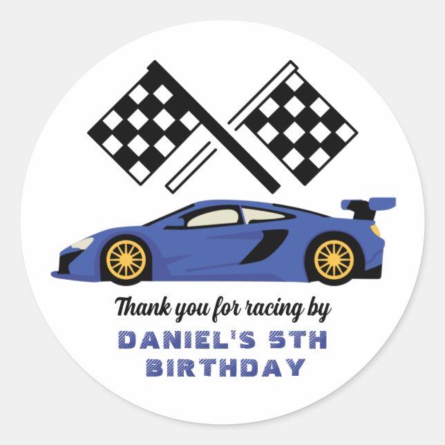  Blue Race Car for Kids Boys Birthday Party Classic Round Sticker (Front)