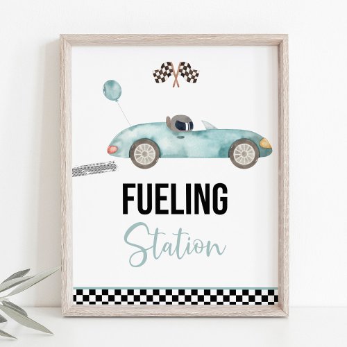 Blue Race Car Fueling Station Birthday Sign