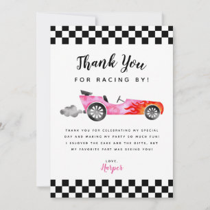 Blue Race Car Girl Birthday Party Thank You Card