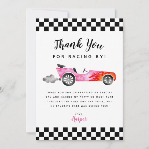 Blue Race Car Girl Birthday Party  Thank You Card