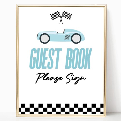 Blue Race Car Guest Book Party Sign