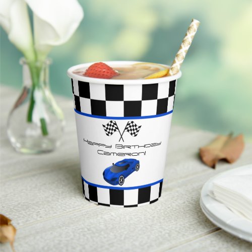 Blue Race Car  Kids Birthday Party Paper Cups
