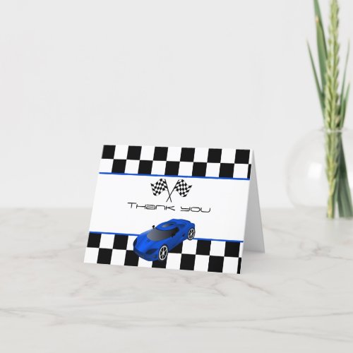 Blue Race Car  Kids Birthday Party Thank You Card