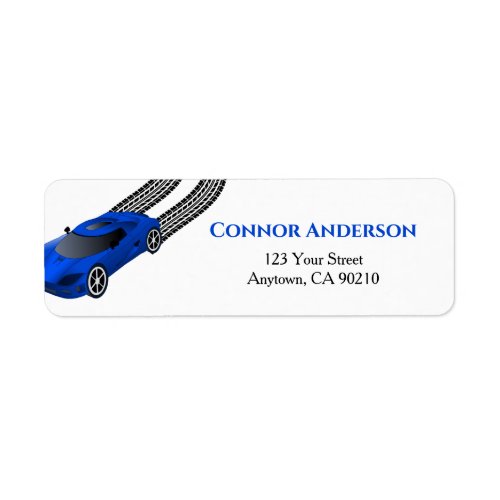 Blue Race Car  Kids Custom Return Address Label