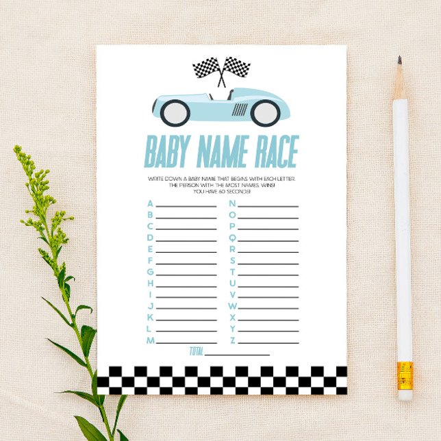 Blue Race Car Name Race Baby Shower Game (Creator Uploaded)