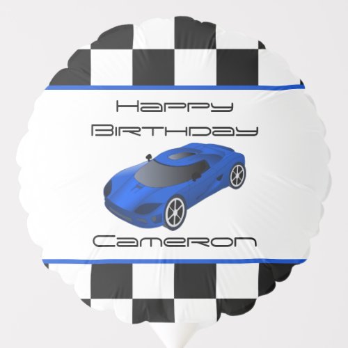Blue Race Car  Personalized Birthday Balloon